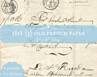 1818 {3} antique handwritten French document, calligraphy, printable, digital ephemera, old papers from France, vintage, INSTANT DOWNLOAD