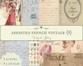 Assorted French vintage ephemera {Bundle 8}, 45 pieces, printable paper ephemera from France, journals, shabby deco INSTANT DIGITAL DOWNLOAD