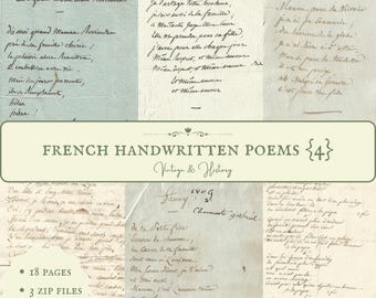 May include: A collection of four vintage French handwritten poems on aged paper. The poems are written in cursive script and feature titles like "Coustance", "Caroline", and "Edouard".