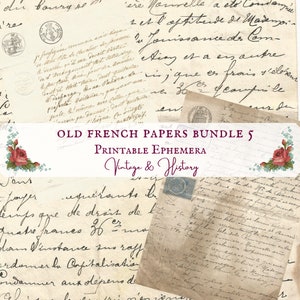 16 page bundle {5}, 1800s French paper, handwritten, calligraphy, printable, vintage, ephemera, digital, journals, INSTANT DOWNLOAD