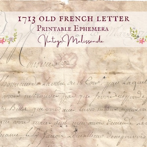 1713 French letter, printable, vintage, ephemera, digital, journals