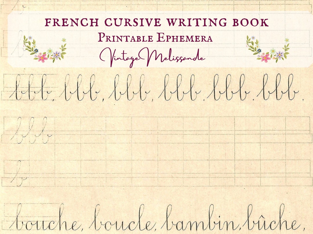 French Cursive Writing Practice Book Printable Vintage Ephemera Digital