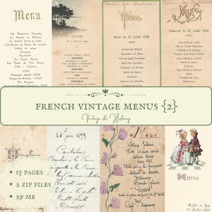 Menu vintage francesi {2}, effimeri vintage cartacei stampabili dalla Francia, forniture per diari digitali, documenti storici, DOWNLOAD IMMEDIATO