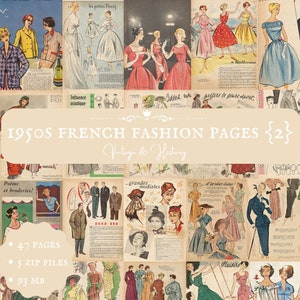 Pagine di riviste di moda vintage francesi degli anni '50 {2}, Parigi, effimere cartacee stampabili, Francia, diario spazzatura, digitale, DOWNLOAD IMMEDIATO