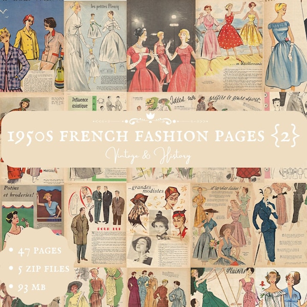 1950s French vintage fashion magazine pages {2}, Paris, printable paper ephemera, France, junk journal, digital, INSTANT DOWNLOAD