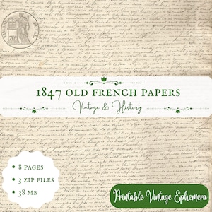 1847 old French paper, tiny handwriting, printable paper ephemera, digital, vintage, antique, INSTANT DOWNLOAD