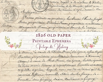 1826 old French paper, printable, vintage, ephemera, scrapbooking, junk journals, art, INSTANT DOWNLOAD