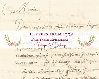1779 letters, handwritten, calligraphy, printable, vintage, ephemera, journals, INSTANT DOWNLOAD