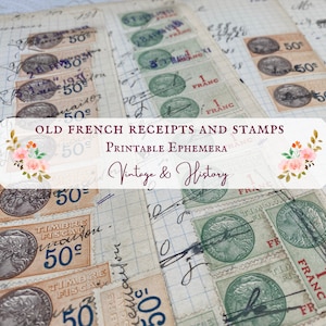 1931 vintage French receipts with stamps, 28 pages, printable, ephemera, digital, journals, INSTANT DOWNLOAD
