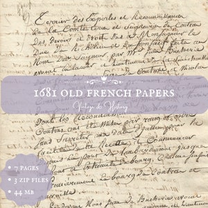 1681 antique French document, printable, digital ephemera, old papers from France, vintage, journal supplies digikits, INSTANT DOWNLOAD