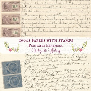 Documenti manoscritti dei primi anni del 1900 con francobolli, materiale effimero stampabile, diari spazzatura, album, arte, vecchi documenti, DOWNLOAD IMMEDIATO
