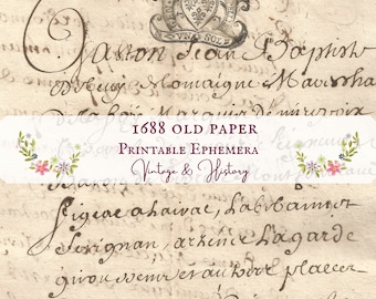 1688 old French paper, printable, vintage, ephemera, scrapbooking, junk journals, art, INSTANT DOWNLOAD