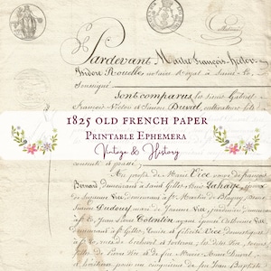 1825 French paper, handwritten, calligraphy, ink stamp, printable, vintage, ephemera, journals, INSTANT DOWNLOAD