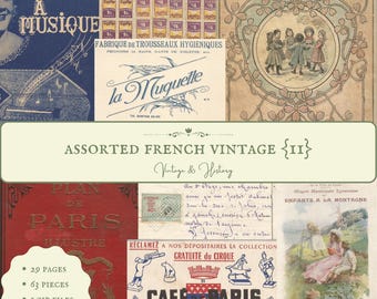 Assorted French vintage ephemera {Bundle 11}, 63 pieces, printable historical paper ephemera from France, digital download, journal craft
