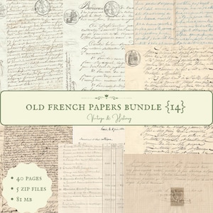 40 page bundle {14} old handwritten French papers, printable paper ephemera from France, vintage, antique, journals, INSTANT DOWNLOAD