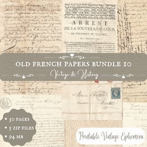 30 page bundle {10} old French papers, handwritten, calligraphy, printable, vintage, ephemera, digital, journals, INSTANT DOWNLOAD