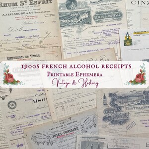 30 French alcohol receipts, 1900s, printable, vintage, ephemera, digital, journals, INSTANT DOWNLOAD