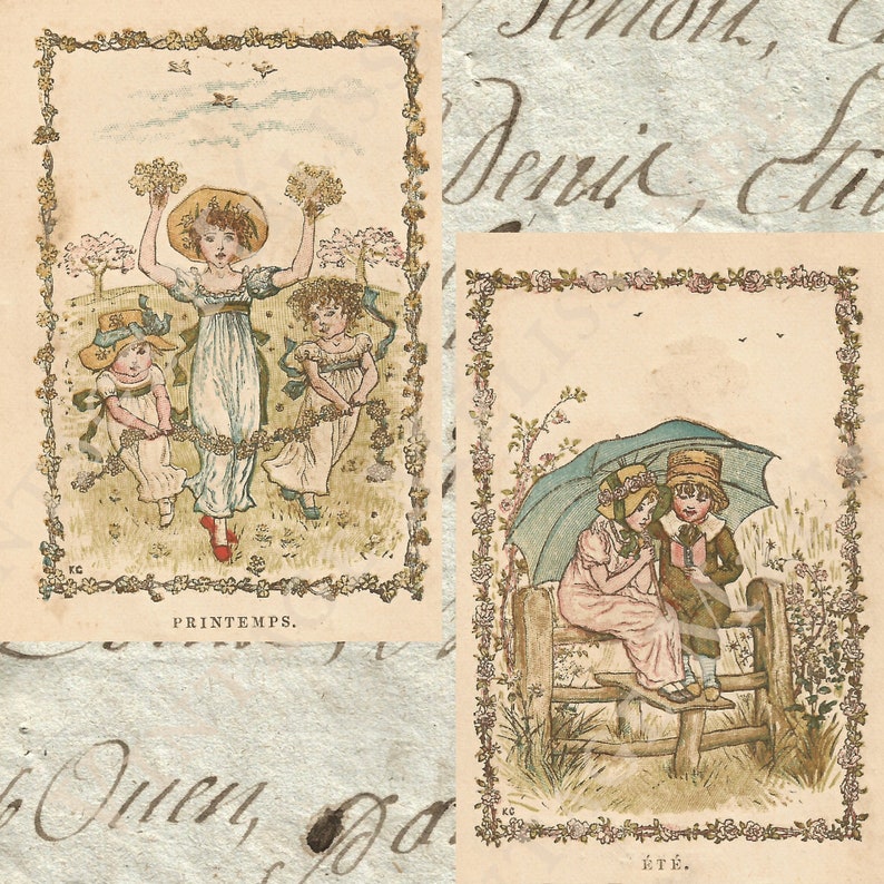 Kate Greenaway 1883 Almanac, Romantic, French, Printable Ephemera ...