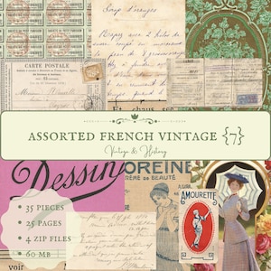 Assorted French vintage ephemera {Bundle 7}, 35 pieces, printable paper ephemera from France, journals, shabby deco INSTANT DIGITAL DOWNLOAD