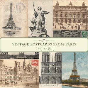 60 postales antiguas de París, efímeras de papel imprimibles de Francia, suministros para diario, descarga digital