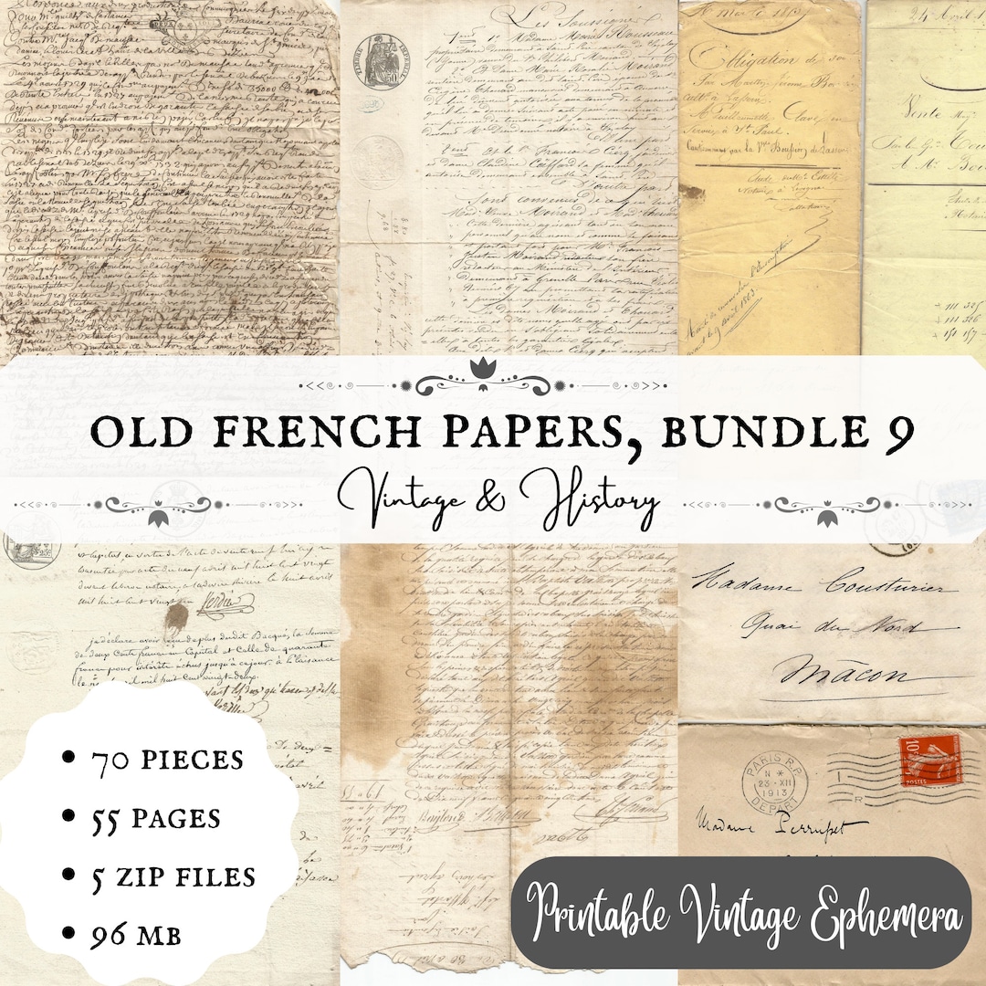 55 Page Bundle {9} Old French Papers, Handwritten, Calligraphy ...