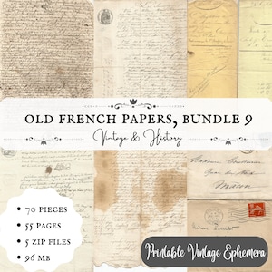55 Seiten Bundle {9} alte französische Papiere, handgeschrieben, Kalligraphie, printable, vintage, ephemera, digital, journals, INSTANT DOWNLOAD