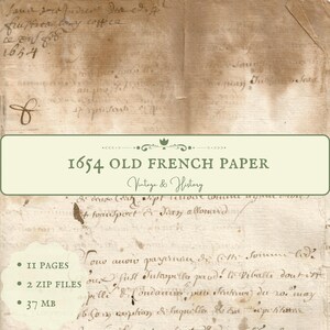 1653 old French paper, antique French document, printable, ephemera, collage, journal, craft, scrapbooking, vintage, INSTANT DOWNLOAD