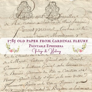 1785 French paper from Cardinal Fleury, handwritten, calligraphy, printable, vintage, ephemera, journals, history, INSTANT DOWNLOAD