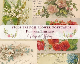 French flower postcards, 1800s, printable, vintage ephemera, collage, journal, craft, scrapbook, INSTANT DOWNLOAD