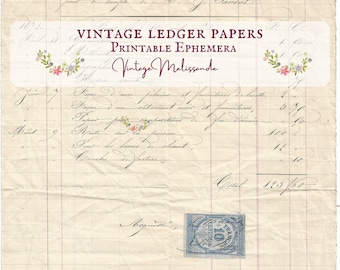 Printable 1800s French ledgers, digital, download, ephemera, collage, journal, craft, scrapbook, vintage