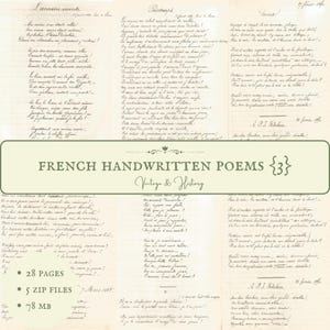 Poesie francesi manoscritte {3}, poesia originale in calligrafia del 1800, effimera cartacea stampabile dalla Francia, download digitale