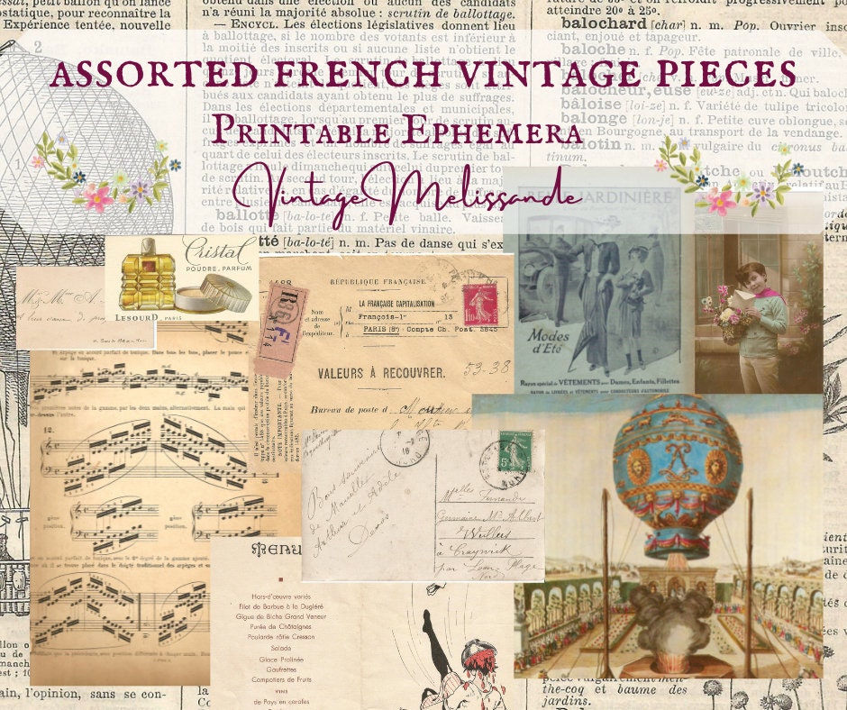 Assorted French Vintage Pieces, Printable, Digital, Download, Ephemera ...