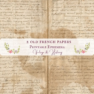 Old French papers, handwritten notes, calligraphy, printable, vintage, ephemera, journals, INSTANT DOWNLOAD