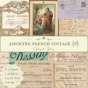 Diversos itens vintage franceses {Pacote 6}, 25 peças, itens de papel para impressão da França, diários, decoração surrada DOWNLOAD DIGITAL INSTANTÂNEO