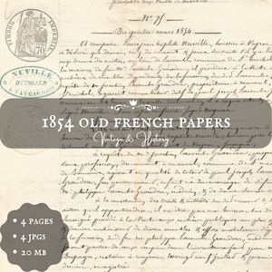 1854 antique handwritten French document, calligraphy, printable, digital ephemera, old papers from France, vintage, INSTANT DOWNLOAD