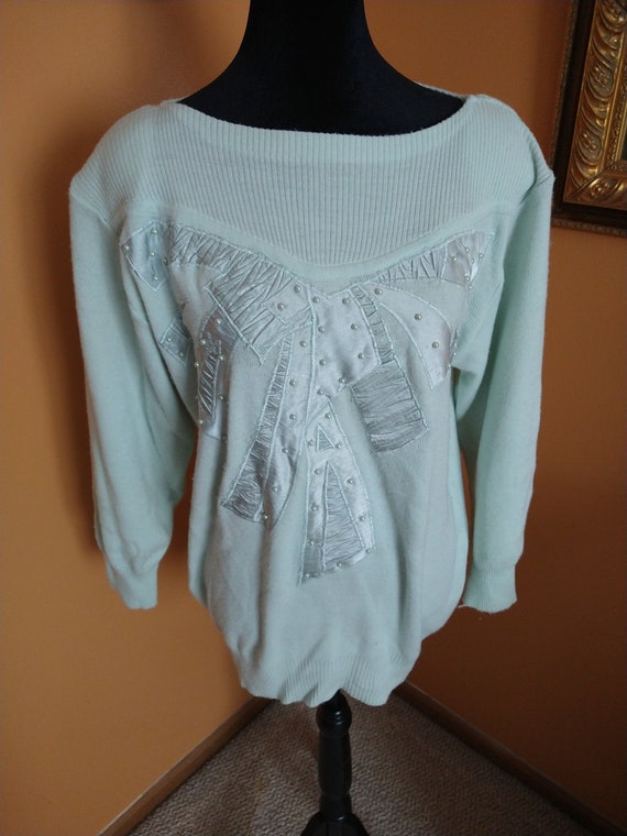 Vintage Adolfo Mint Green Beaded Sweater