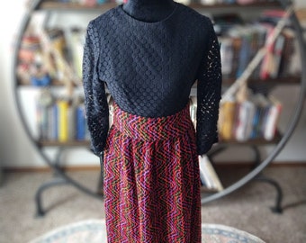 Vintage 70s Style Tapestry Skirted Dress (Size S)