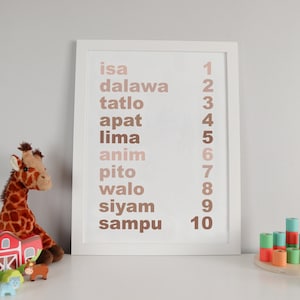 Tagalog Numbers-Neutral Pink, Filipino Kids Wall Art, Filipino Nursery Digital Print