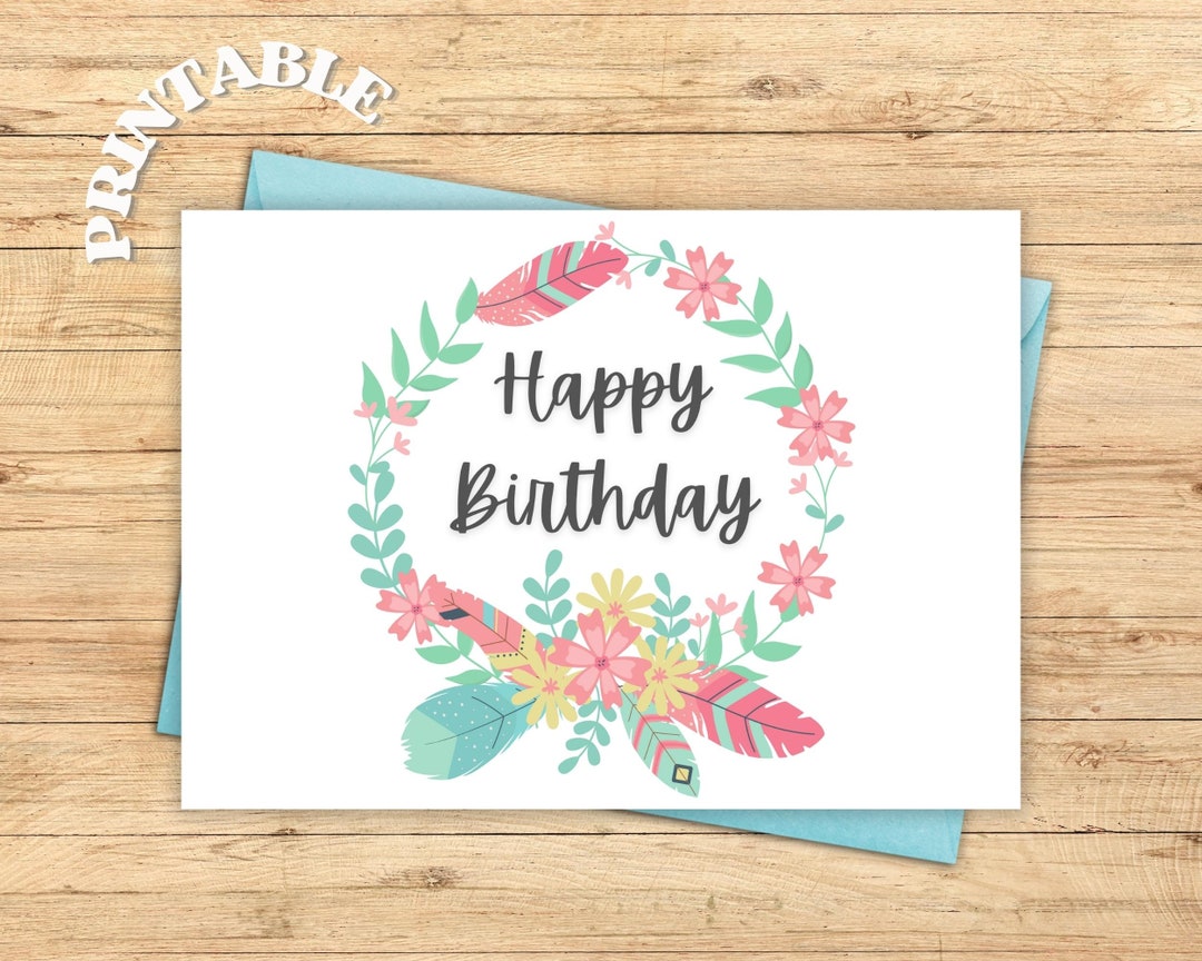 Colorful Happy Birthday Printable Greeting Card for Instant Digital ...