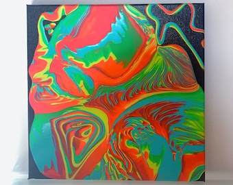 Original pouring painting on stretched canvas 30 x 30 cm