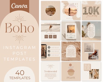 Instagram Post Template Boho - Instagram Boho Template Canva -  Neutral Social Media Templates - Minimalist Fashion templates - Brown Beige