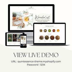 May include: A mockup of a website for a tea company called "Quintessence". The website features a variety of teas, including black, green, and herbal teas. The website also features a blog, a contact page, and a shop page. The website is designed to be user-friendly and visually appealing.