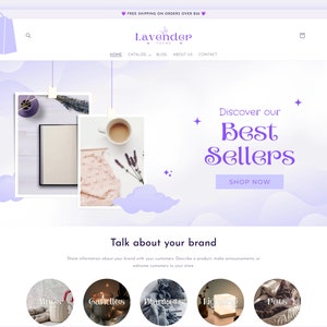 Shopify Theme Purple -  Shopify Website Template - Shopify Design Banners - Shopify Boutique -Ecommerce Business - Feminine Cute Shopify 2.0