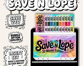 Save N Lope 20 Weeks Edition | A6 Insert Set with Matching Wallet | Colourful Savings Challenge | Cash Stuffing Budget Binder