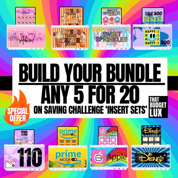 Build your own Bundle of Saving Challenges only with 5 for 20 on 'Insert Sets' Bulk Offer Mix and Match for all budgets and Incomes A6 Size