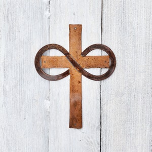 Infinity Cross Metal Wall Art / Antique Baptism Communion Confirmation Simple Cross Gift / Christian Faith Home Decor / Eternal God Sign