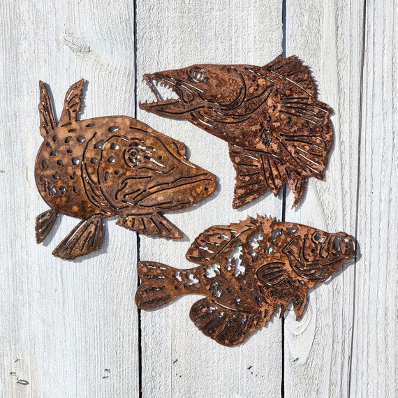 3 Set of Fish Walleye Pike Crappie Metal Fish Set Wall Art Fish Themed  Rustic Lake House Fish Decor Ice Fishing Gift for Icefisher 