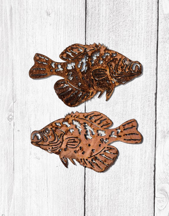 Rustic Crappie Fish Home Decor Fishing Baby Boy Nursery Wall Art Ice Fishing  Gifts for Men Vintage Metal Crappie Lake House Decor 