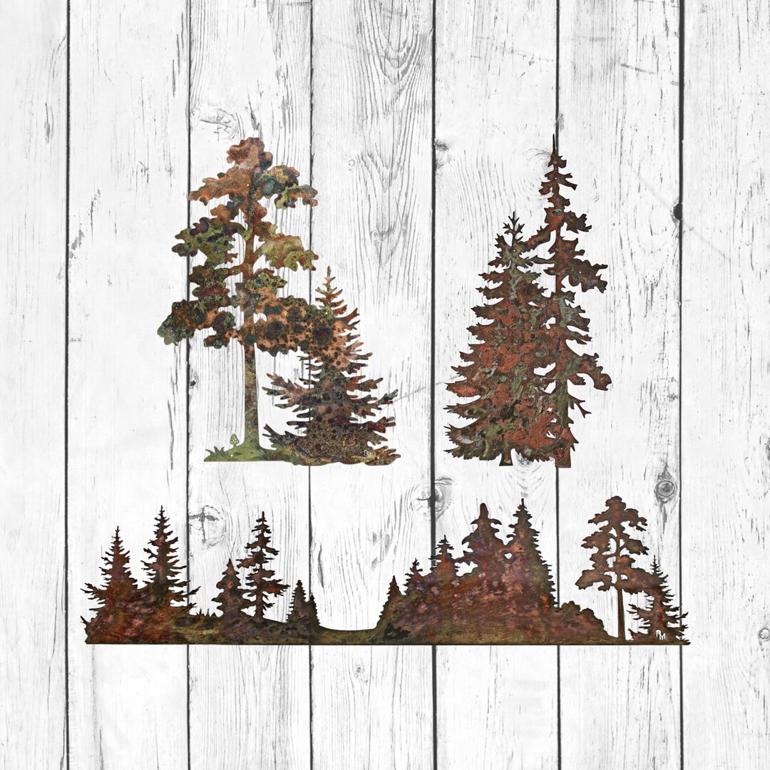 3 Piece Set Metal Trees Wall Decor Rustic Tree Wall Hangings Tree Scene