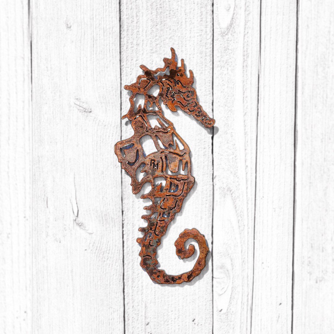 Steel Metal Seahorse Wall Art With Vintage Copper Finish Rustic Modern